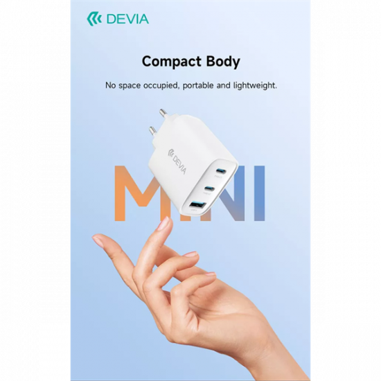 DEVIA Extreme Speed Series 65W GaN PD gyorstöltő adapter USB+2xType-C - fehér