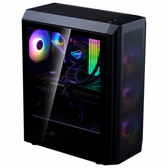 ADATA XPG Ház Midi ATX Valor AIR PLUS, 4x120mm RGB ventilátor, Tápegység nélkül, üvegfalú, fekete