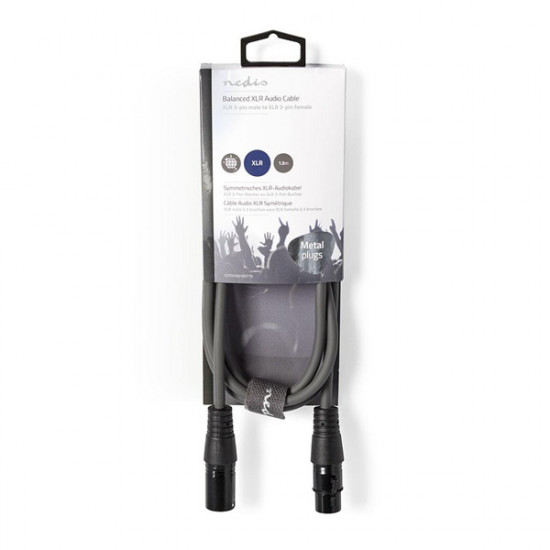 Nedis COTH15010GY15 félprofi XLR audio kábel, XLR dugó - aljzat, 1.5m, rugalmas