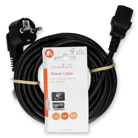 Nedis CEGL10000BK50 táp kábel IEC-320-C13, 3 x 1mm, hossz 5m