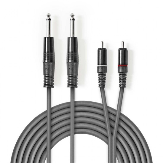 Nedis COTH23320GY15 félprofi audio kábel, 2 x 6,35mm mono jack dugó - 2 X RCA dugó, hossz 1.5m, rugalmas