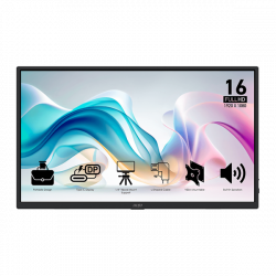 MSI Monitor Business PRO MP165 E6, 15,6" FHD 1920x1080, IPS, 250 cd/m2, 16:9, 60 Hz, 4ms, 2x USB-C, miniHDMI, Black