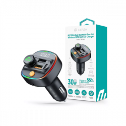 DEVIA Bluetooth FM-transmitter/autós gyorstöltő 30W PD+QC 2xUSB/AUX/MP3