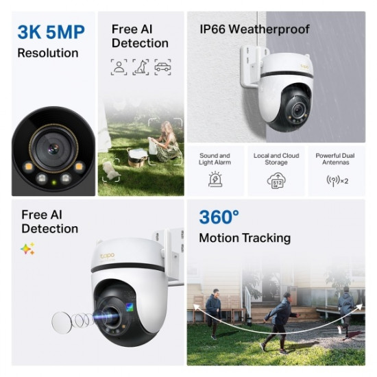 TP-LINK Wireless Kamera Cloud kültéri forgatható színes éjjellátó, TAPO C530WS