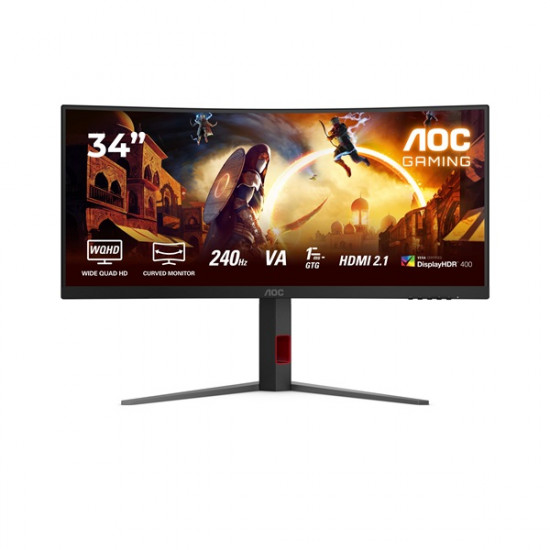 AOC Ívelt Gaming 240Hz monitor 34" CU34G4Z, 3440x1440, 21:9, 450cd/m2, 0,5ms, HDMIx2/DisplayPort/USBx2
