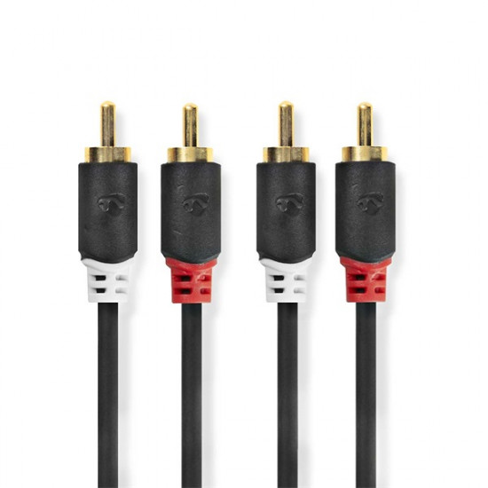 Nedis CABW24200AT10 sztereo audió kábel 2x RCA férfi,  2x RCA férfi, Aranyozott,  1 m , kerek,  Antracit