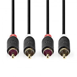 Nedis CABW24200AT50 sztereo audió kábel 2x RCA férfi,  2x RCA férfi, Aranyozott,  5 m , kerek,  Antracit