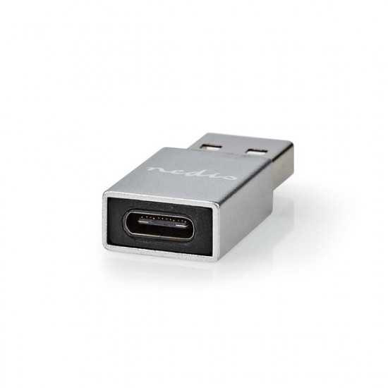 Nedis CCTB60925AL USB-A adapter, USB 3.2 Gen 1, USB-A férfi, USB-C™ anya, 5 Gbps,  kerek,  Nikkelezett, Ezüst