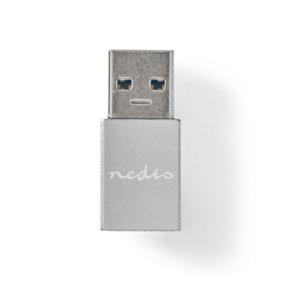 Nedis CCTB60925AL USB-A adapter, USB 3.2 Gen 1, USB-A férfi, USB-C™ anya, 5 Gbps,  kerek,  Nikkelezett, Ezüst