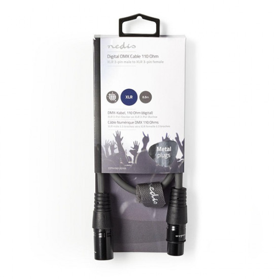 Nedis COTH15012GY05 DMX adapter kábel, XLR 3 tűs dugó, XLR 3 tűs anya,  Nikkelezett, 0,50 m,  kerek, PVC, Sötétszürke
