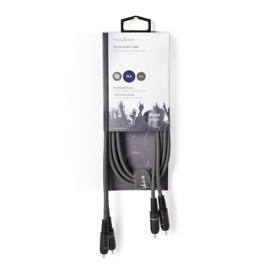 Nedis COTH24200GY15 sztereo audio kábel, 2x RCA dugó,  2x RCA dugó, Nikkelezett,  1,50 m, rugalmas
