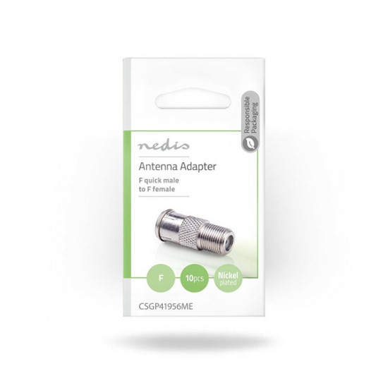 Nedis CSGP41956ME műholdas és antenna adapter, 10 db, F Férfi Gyors, F Nő,  Nikkelezett, 75 Ohm,  Egyenes, Fém, Ezüs