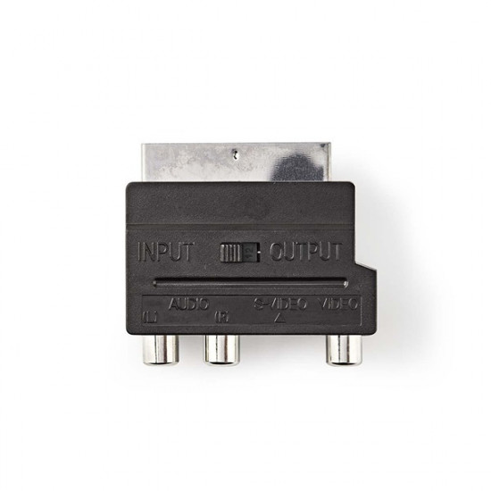 Nedis CVGP31902BK SCART adapter, SCART Férfi | S-Video nő / 3x RCA nő, Nikkelezett,  Kapcsolható, ABS, Fekete, 1 db