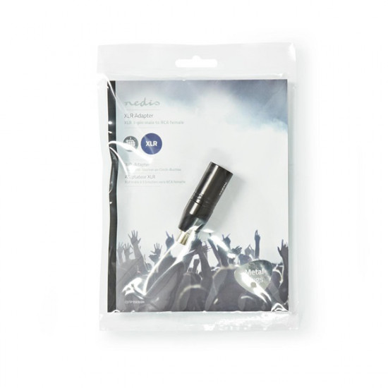 NEDIS COTP15930BK XLR adapter, XLR 3 tűs dugó, RCA nő,  Nikkelezett, Egyenes, Fém, Fekete , 1 db