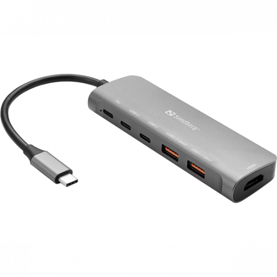 SANDBERG USB-C Dokkoló HDMI + 2xUSB-A + 2xUSB-C + PD100W