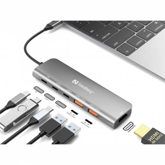 SANDBERG USB-C Dokkoló HDMI + 2xUSB-A + 2xUSB-C + PD100W