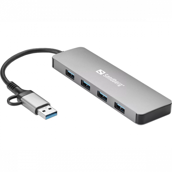SANDBERG Hub és elosztó, USB-C/A to 4xUSB 3.0 Hub