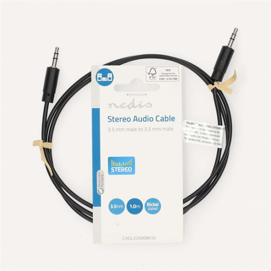 Nedis CAGL22000BK10 sztereo audio kábel, 3,5 mm jack dugó - 3,5 mm jack dugó, 1m