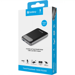 SANDBERG Hordozható akkumulátor, Travel Powerbank 10000 PD20W