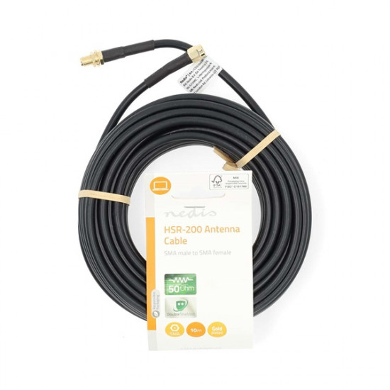 Nedis CSGL02400BK100 SMA kábel apa, anya, aranyozott, 50 Ohm, kettős árnyékolású, 10 m