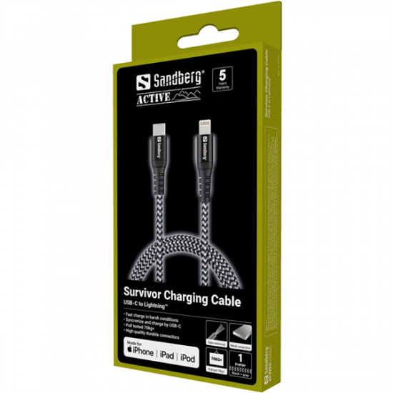 SANDBERG USB-C tartozék, Survivor USB-C PD Lighting kábel 1m