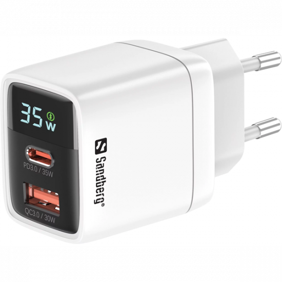SANDBERG Hálózati töltő, 2 in 1 Charger 1x USB C 1x USB 35W