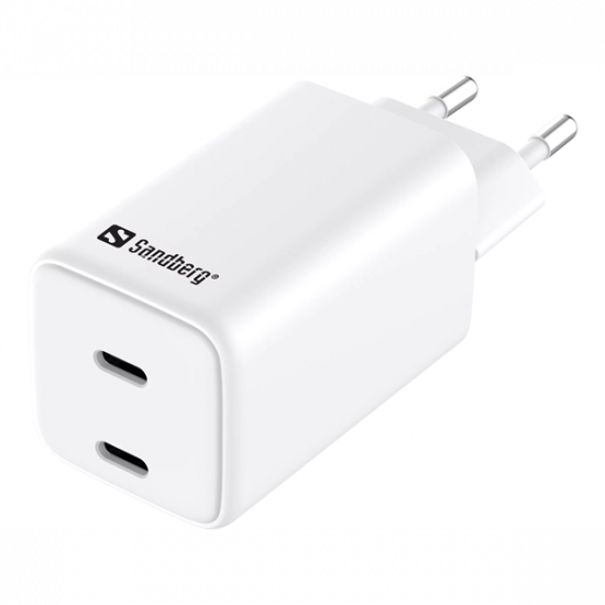SANDBERG Hálózati töltő, AC Charger Dual UDB C PD 65W EU