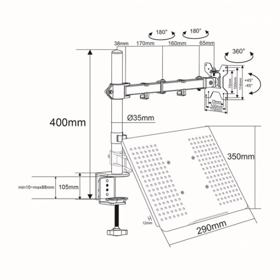 Nedis MMSISNB110BK asztali monitor tartó konzol és laptop állvány | 15-32" | 75x75 / 100x100