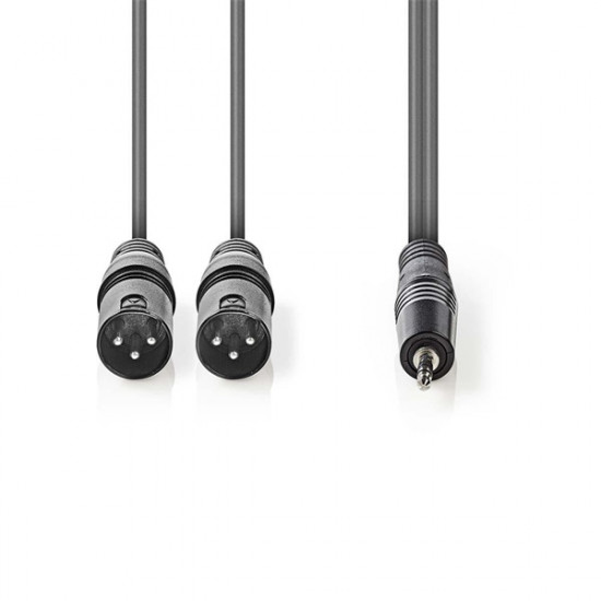 Nedis COTH15310GY15 félprofi XLR audio kábel, 2x XLR 3 tűs dugó | 3,5 mm sztereo jack dugó, 1,5m