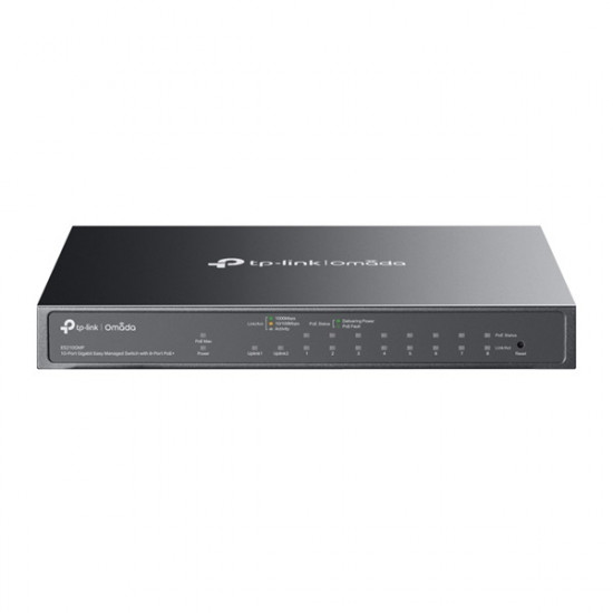 TP-LINK Switch 9x1000Mbps (8xPOE+) +1xGigabit SFP kombó Fémházas Easy Smart (Omada), ES210GMP