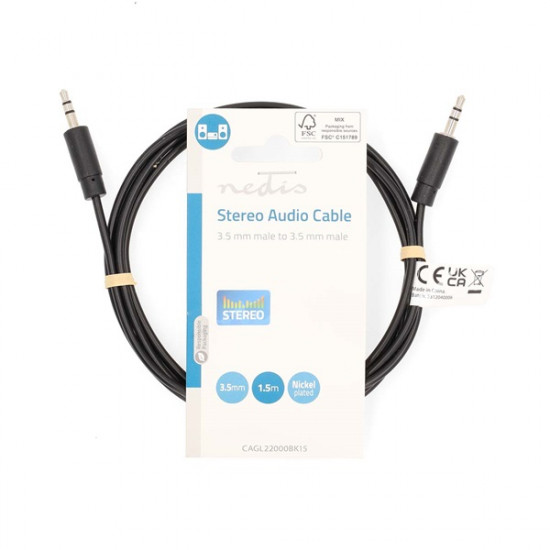 Nedis CAGL22000BK15 sztereo audio kábel, 3,5 mm jack dugó - 3,5 mm jack dugó, 1,5 m