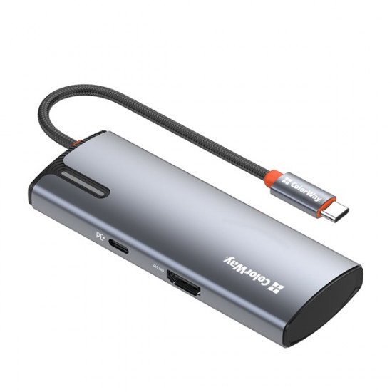 COLORWAY USB-elosztó (dokkolóállomás) CW-HUB01, ColorWay USB-C 5-b-1 Type C PD 100W/USB3.0x3/HDMI 4K