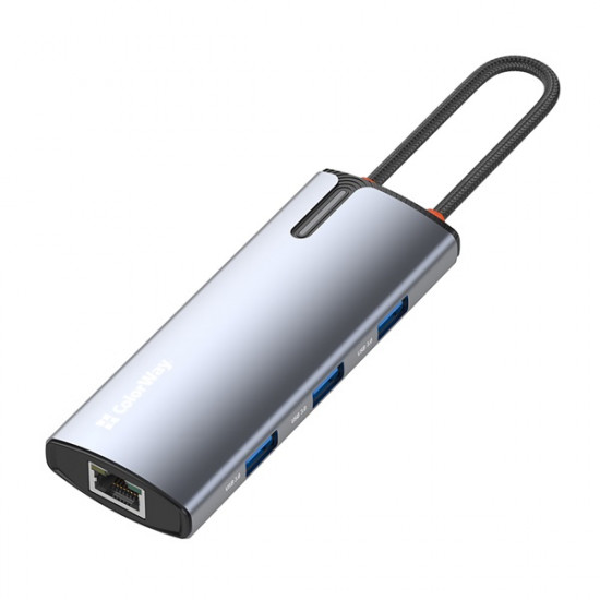 COLORWAY USB-elosztó (dokkolóállomás) CW-HUB02, USB-C 6-B-1 Type C PD 100W/USB3.0?3/HDMI 4?/RJ45