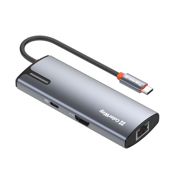 COLORWAY USB-elosztó (dokkolóállomás) CW-HUB02, USB-C 6-B-1 Type C PD 100W/USB3.0?3/HDMI 4?/RJ45