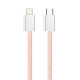 COLORWAY Kábel Type-C CW-CBPDCL061-P, Apple Lightning, fonott pamut, PD 27W, 1M rózsaszín