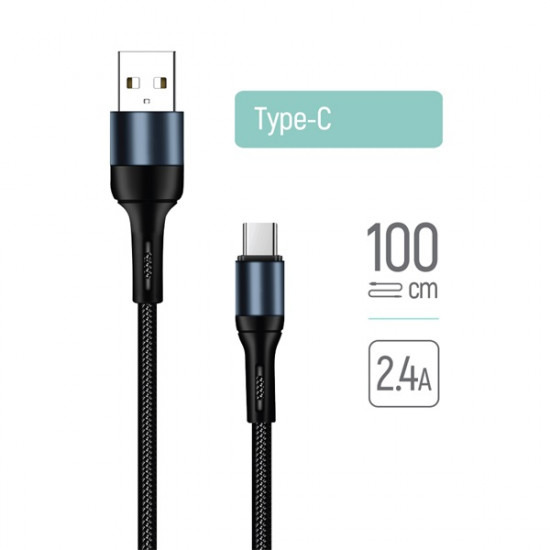 COLORWAY Kábel, USB Type-C CW-CBUC045-BK, nylon 2,4A 1M fekete