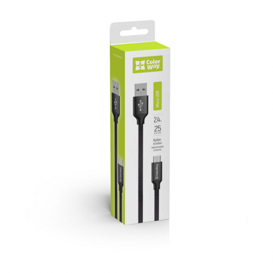 COLORWAY Kábel, USB CW-CBUC048-BK, Type-C 2.4A 25CM fekete