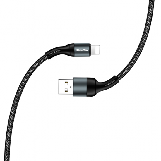 COLORWAY Kábel, USB CW-CBUL045-BK, Apple Lightning (nylon) 2,4A 1M fekete