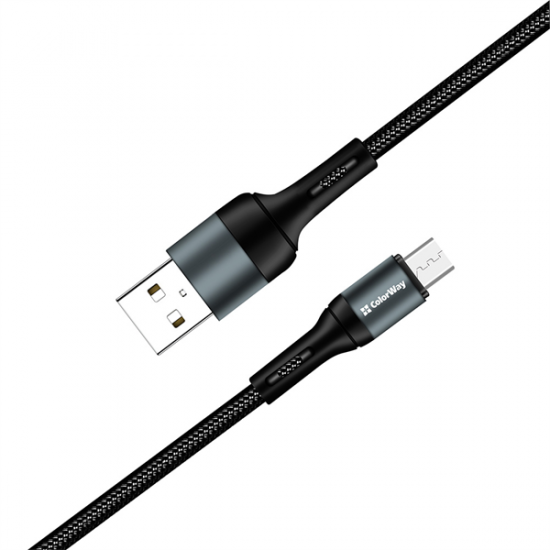 COLORWAY Kábel, USB CW-CBUM045-BK, MicroUSB (nylon) 2,4A 1M fekete