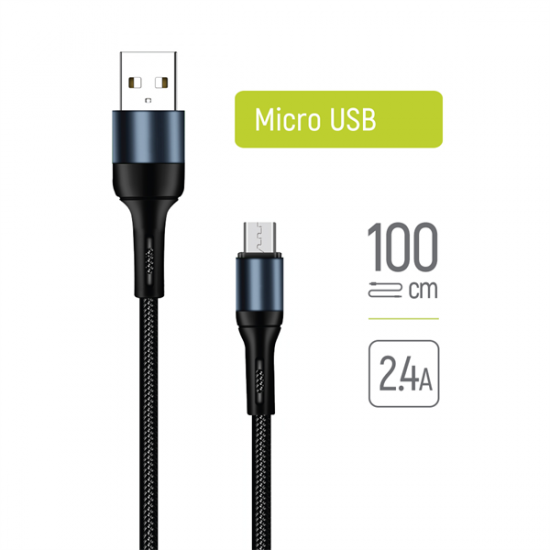COLORWAY Kábel, USB CW-CBUM045-BK, MicroUSB (nylon) 2,4A 1M fekete