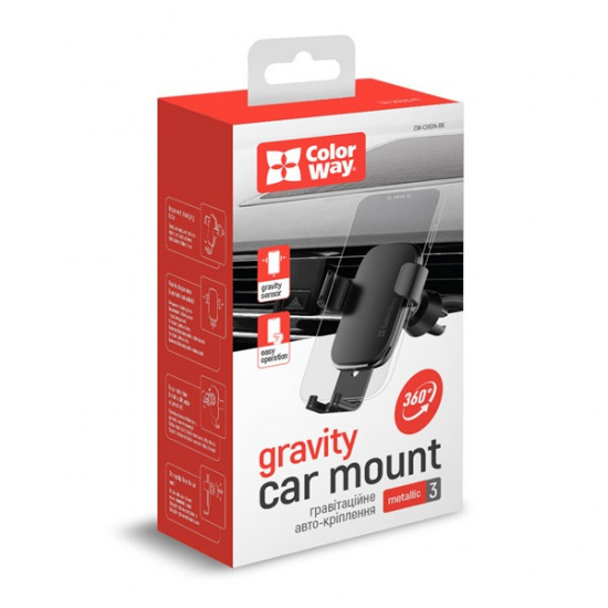 COLORWAY Autós tartó CW-CHG14-BK, 3 Black Metál Gravity Holder telefonhoz