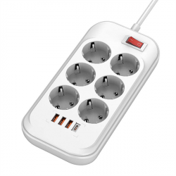 COLORWAY Hálózati elosztó, CW-CHE64PDW, 6 tápcsatlakozó/4USB (C típusú PD20W + 3USB QC3.0) (38W) Fehér 2M