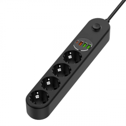 COLORWAY Hálózati elosztó, CW-CHE44PDB, 4 tápcsatlakozó/4USB (C típusú PD20W + 3USB QC3.0) (45W) Fekete 2M