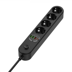 COLORWAY Hálózati elosztó, CW-CHE44PDB, 4 tápcsatlakozó/4USB (C típusú PD20W + 3USB QC3.0) (45W) Fekete 2M