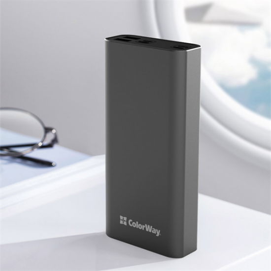 COLORWAY USB töltő adapter, Power Bank 20 000 mAh teljes (USB QC3.0 + USB-C tápellátás 22,5 W) Szürke CW-PB200LPH3GR-PDD