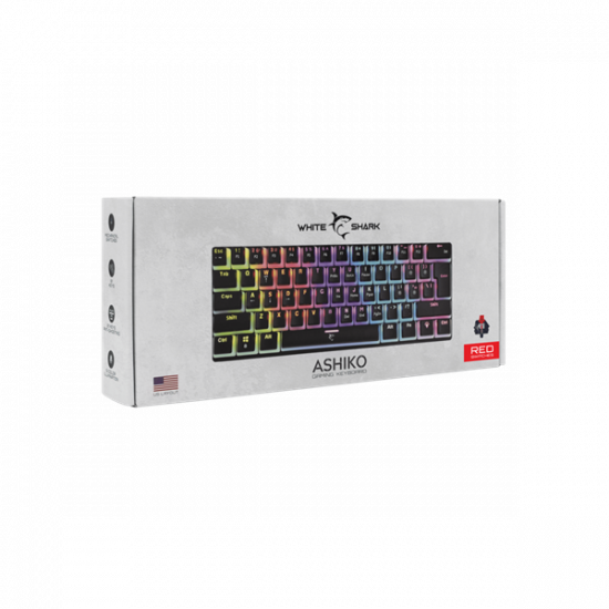 WHITE SHARK GK-2202-2B/R-US ASHIKO-2/B/R-US fekete mech. bill. angol, 61 piros kapcs