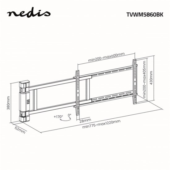 Nedis TVWM5860BK LCD TV / monitot motoros fali tartó konzol, 32-75", max. teherbírás 60 kg, faltáv:56mm, távirányító