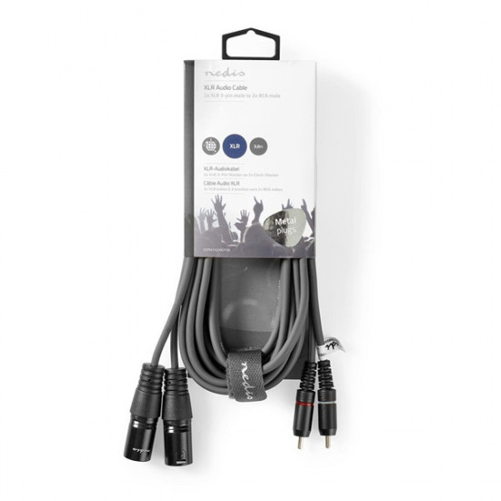 Nedis COTH15210GY30 félprofi XLR audio kábel, 2x XLR 3 tűs dugó - 2x RCA dugó, 3m