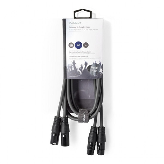 Nedis COTH15030GY15 félprofi XLR audio kábel, 2 x XLR 3p dugó - 2 x XLR 3p aljzat, 1.5m, rugalmas