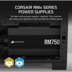 CORSAIR Tápegység Moduláris, RM750x, 750W, ATX 3.1, PCIe 5.1, 14cm, Cybenetics Gold